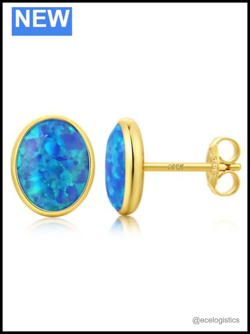 925 Sterling Silver Created Opal Stud Earrings Hypoallergenic Bezel Set